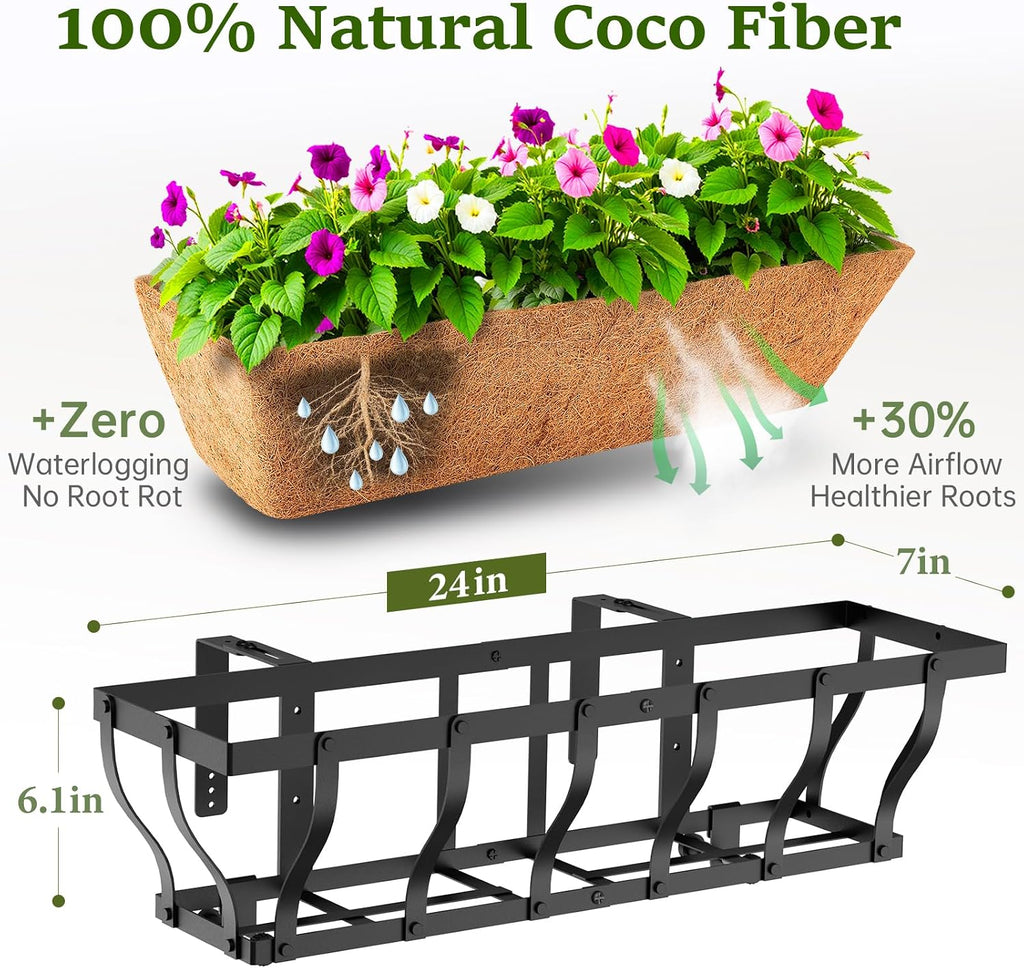 VOXOR Railing Planter Boxes, Heavy Duty Window Box Planters, Adjustable Balcony Planters for Railing Hanging, with Coco