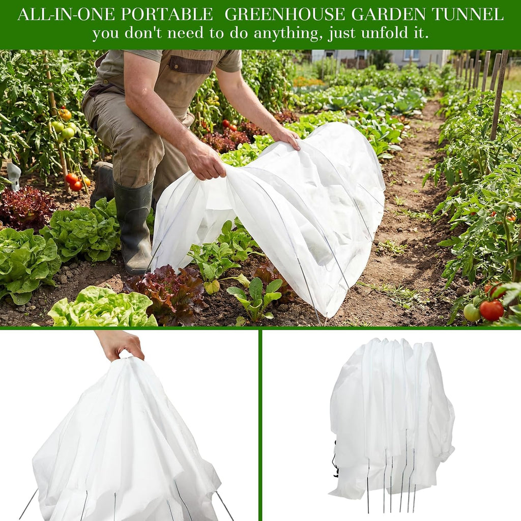 4 Pack 10ft Mini Garden Greenhouse Tunnel Net Cover | 2 in 1 Portable Frost Cloth Hoop Greenhouse Tunnel Quick-release