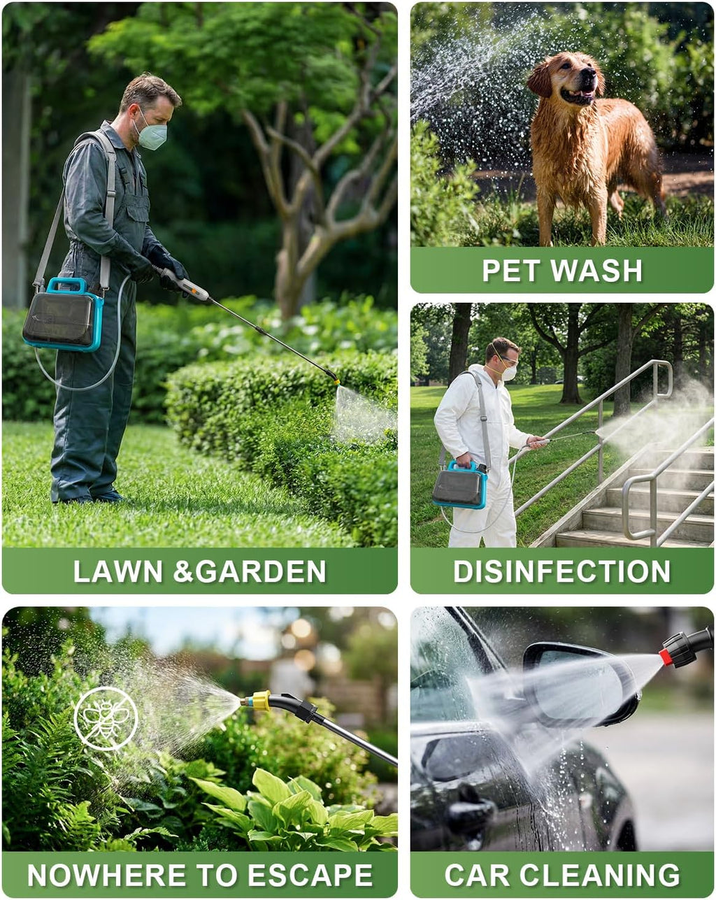 Battery Powered Garden Sprayer 2 Gallon, Electric Pump Sprayer with 3 Mist Nozzles, Rechargeable Handle, Telescopic