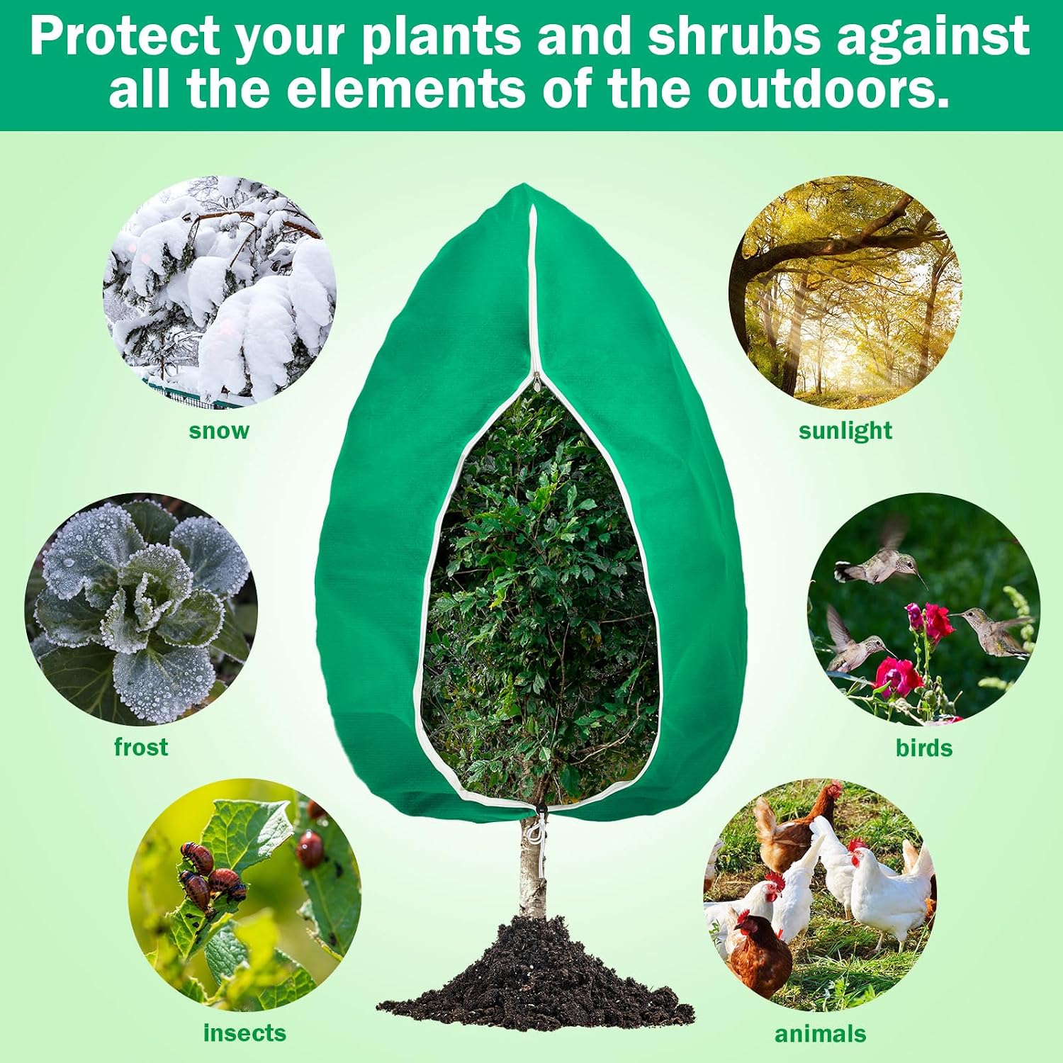 1 Pcs 10 x 10 ft Plant Covers Freeze Protection Extra Large Frost Cloth Plant Covers with Zipper Drawstring Winter Cold