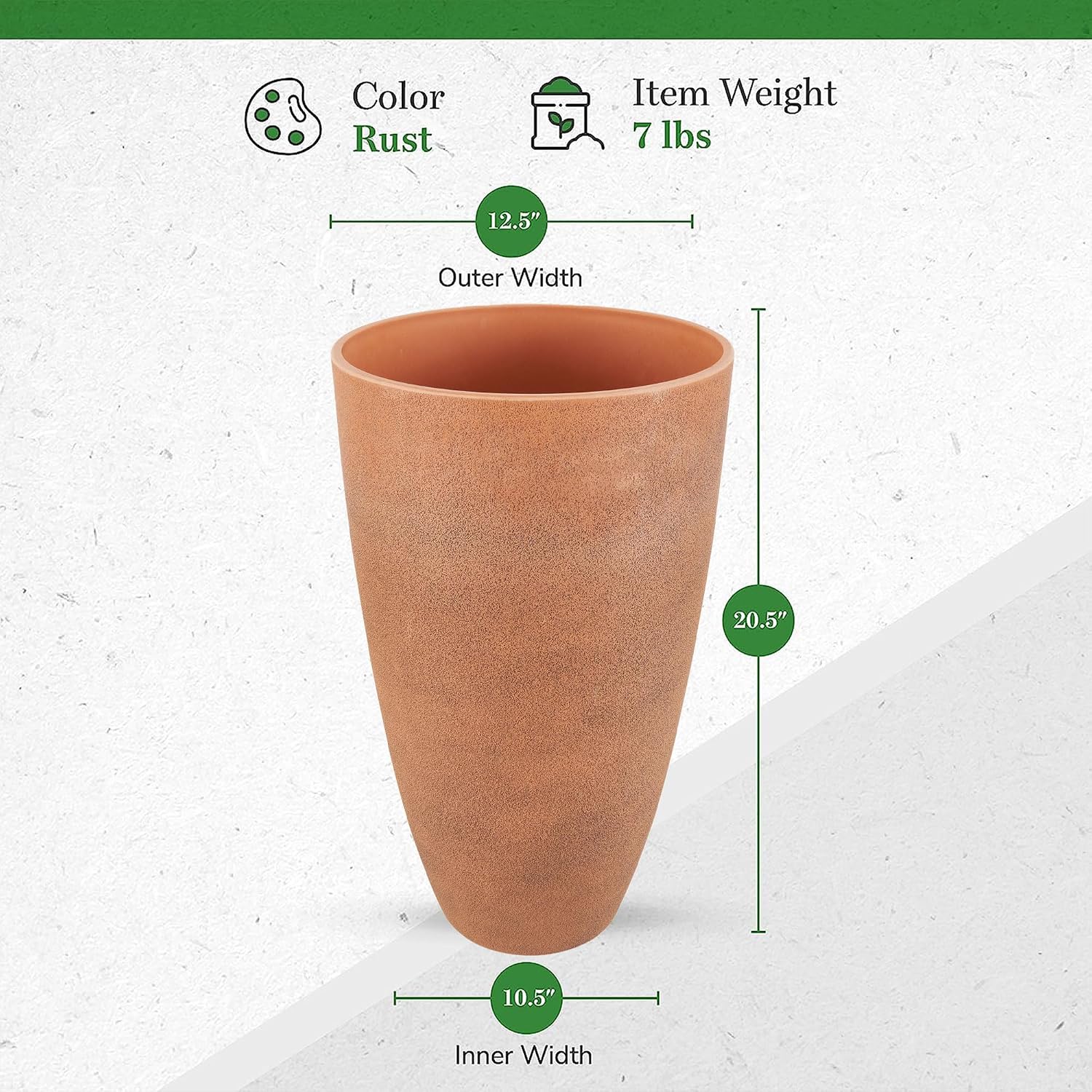Algreen 43729 Acerra Weather Protected Recycled Composite Vase Planter Pot, Indoor or Outdoor use, Tall Lightweight 7