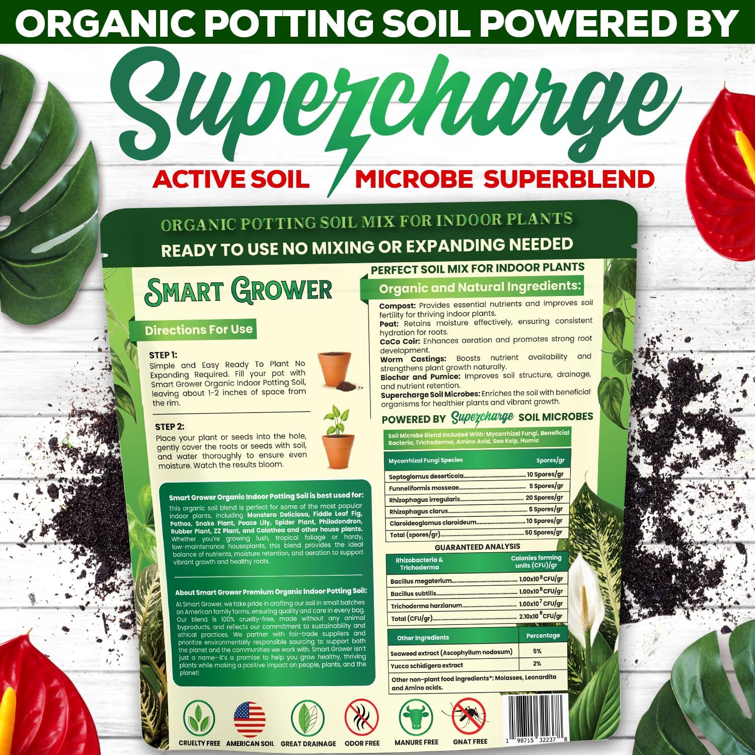 Organic Potting Soil for Indoor Plants, Living Soil, Ready to Use, 3 LB | Boost House Plant Growth for Monstera, Fiddle