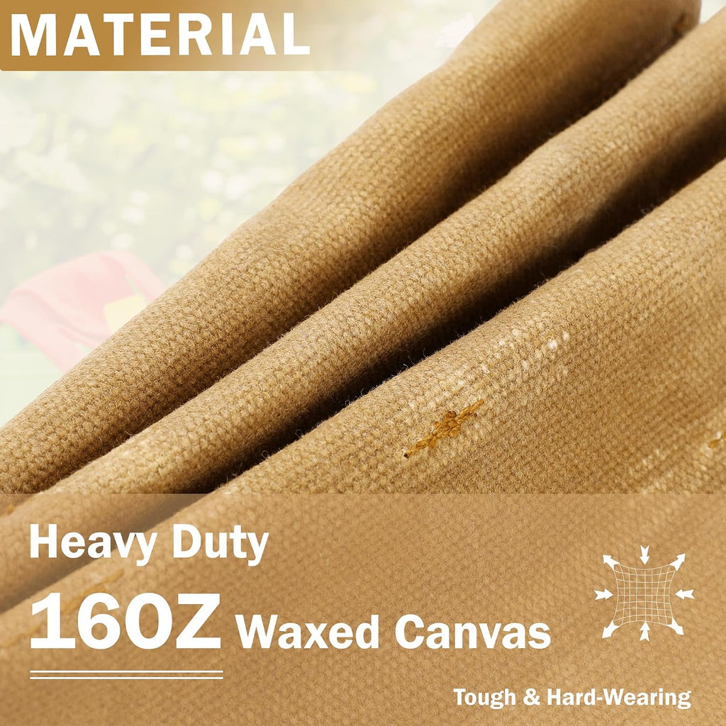 Canvas Tool Bag, 16OZ Waxed Canvas Garden Tool Tote - with 3 Inner Slots & 8 Outer Pockets & Portable Handle, Gardening