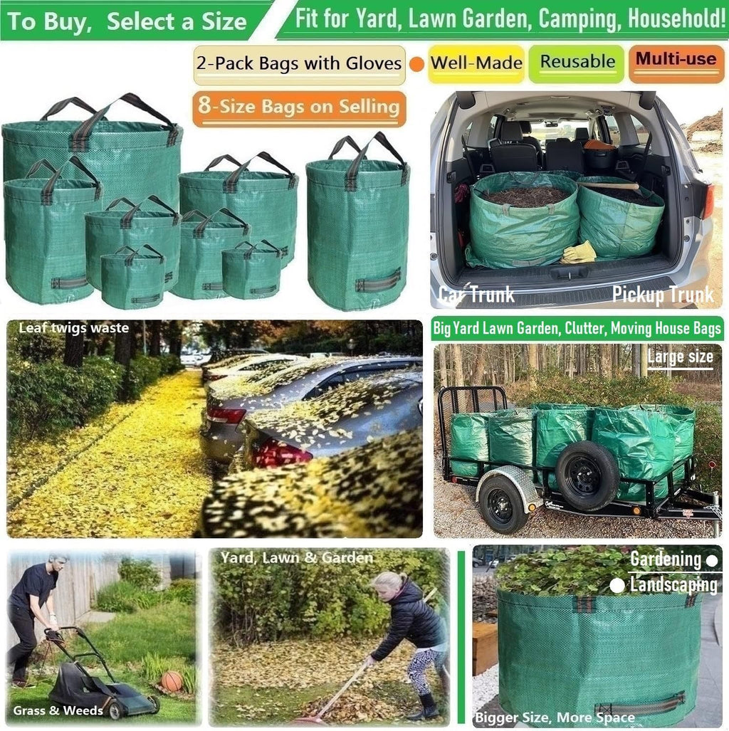 Professional 2-Pack 137 Gallon Lawn Garden Bags Large (D34,H34 inch) Yard Waste Bags with Gardening Gloves, Big Leaf
