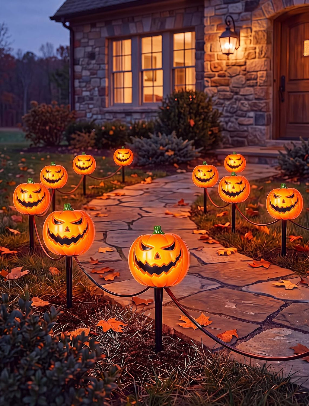 Halloween Outdoor Pathway Lights, 4-Pack LED Pumpkin Stake Lights