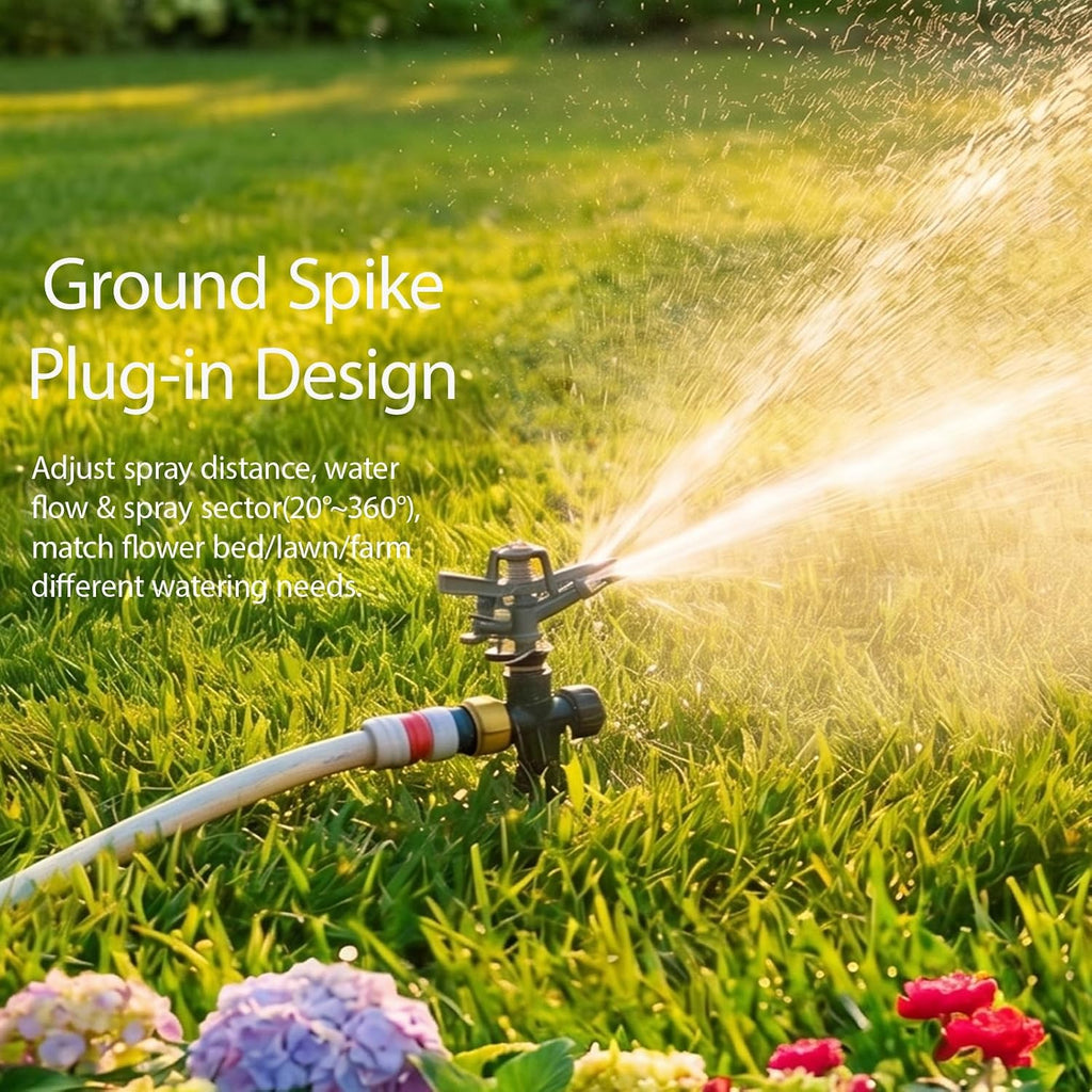 BIGWAVE 2 Packs Spike Sprinklers for Yard, 360 Degree Adjustable Impact Sprinkler on Metal Step Spike Base, Zinc Alloy