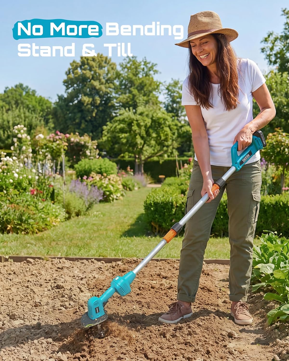 2-in-1 Cordless Tiller Cultivator with Removable Rod, Lightweight 4.9 lbs | 20V Handheld Electric Rototiller, 2 x 2.0Ah