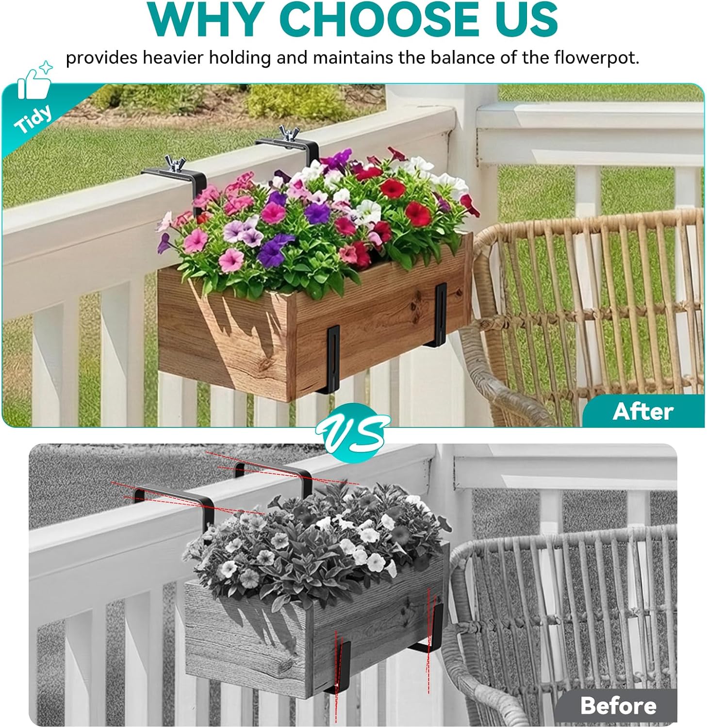 Adjustable Planter Box Brackets,Enhanced Bottom Support,Universal Outdoor Hanging Brackets,Flower Box Brackets for