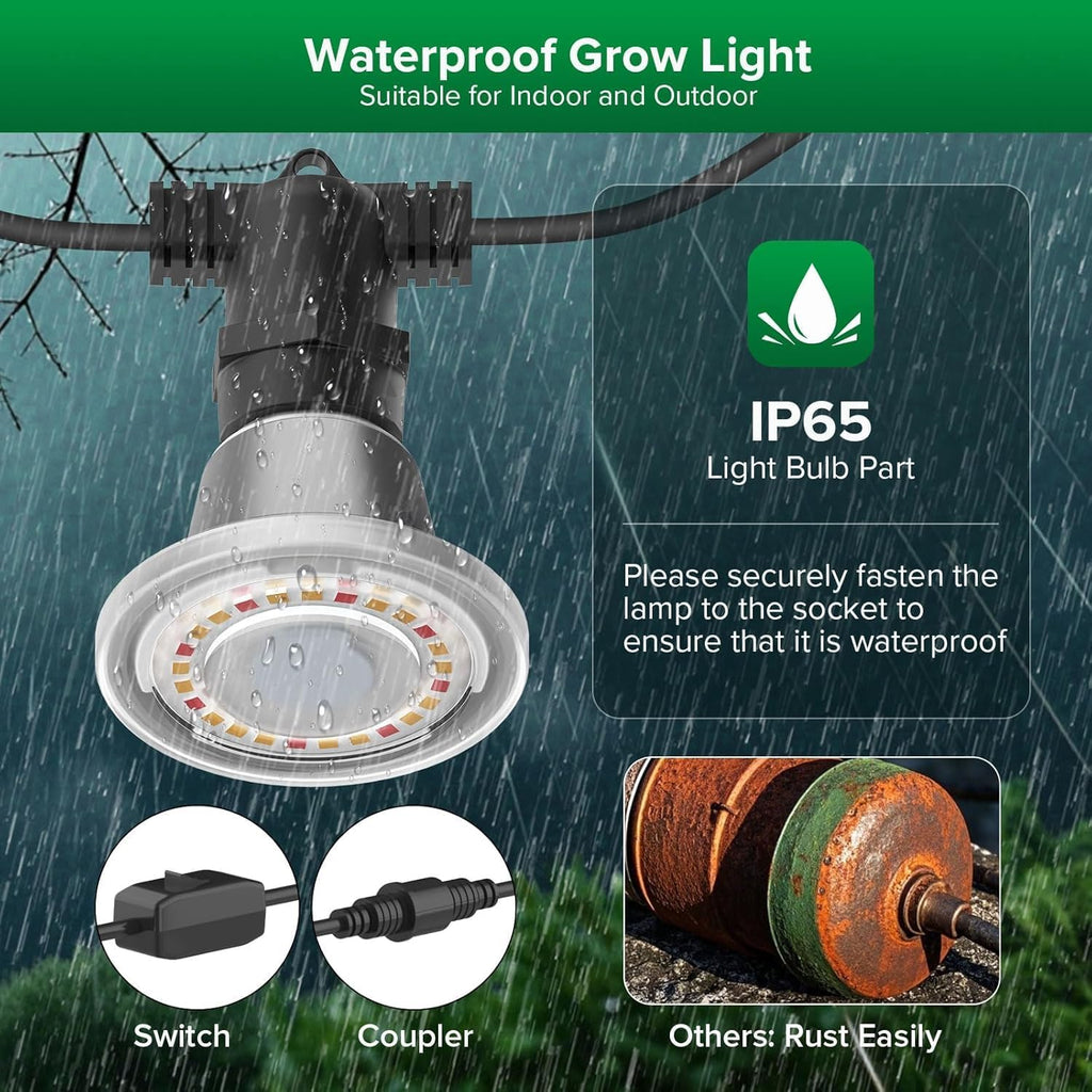 SANSI Hanging Grow Light for Indoor Outdoor Plants, 72W IP65 Waterproof | 6 LED Bulbs, Hooks Included, Optical Lens