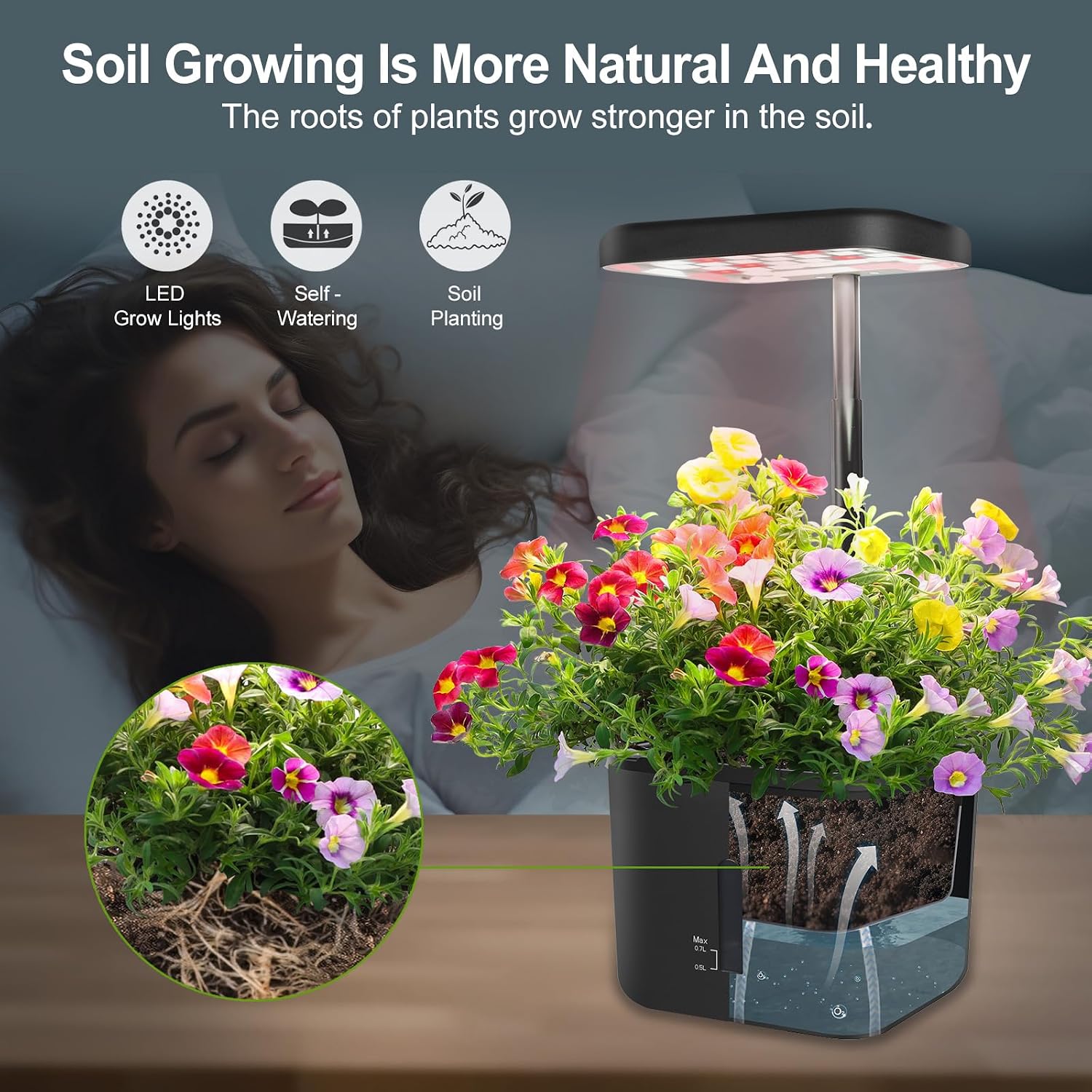 2 PACK Plant Pots Indoor Garden Planter Growing Systems Small Smart Soil Gardening System with 17 Watts LED Grow Light