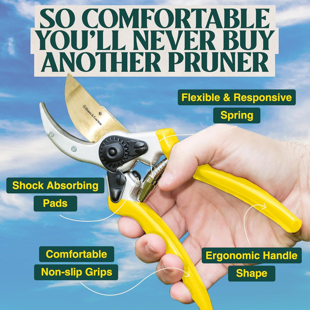 Haus & Garten ClassicPRO 8.5" Premium Titanium Bypass Garden Shears - Use as Pruners, Pruning Shears for Gardening