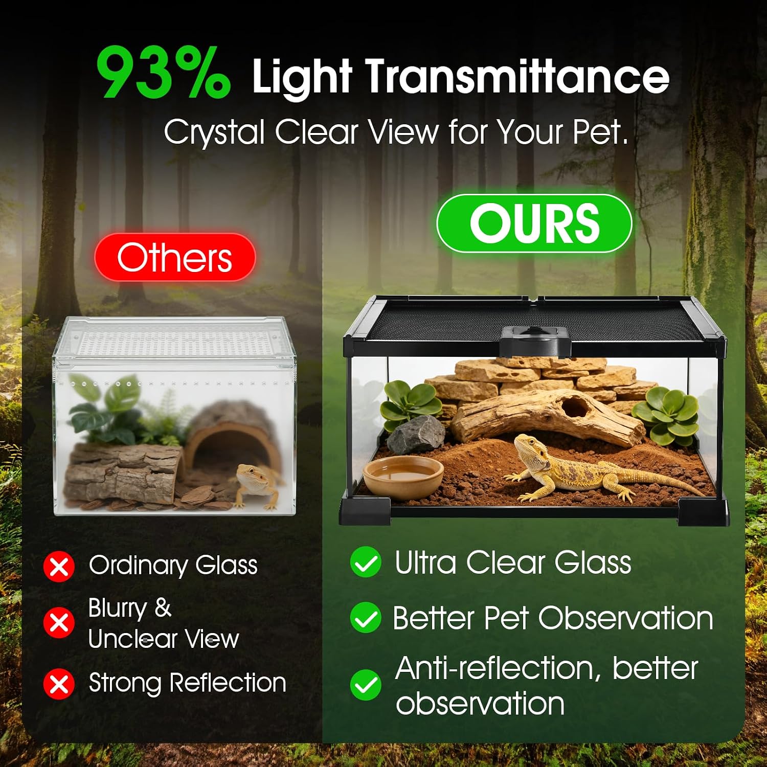 Reptile Terrarium Glass Kit 12" x 8" x 6" Starter Habitat for Tarantula, Succulents, Frogs, or Hermit Crabs, Tank with