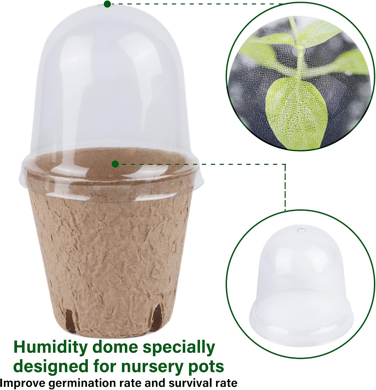 winemana 36 Set Plant Nursery Pots with Humidity Dome, Seed Starter Biodegradable Peat Pots, Seedlings Planting Pots