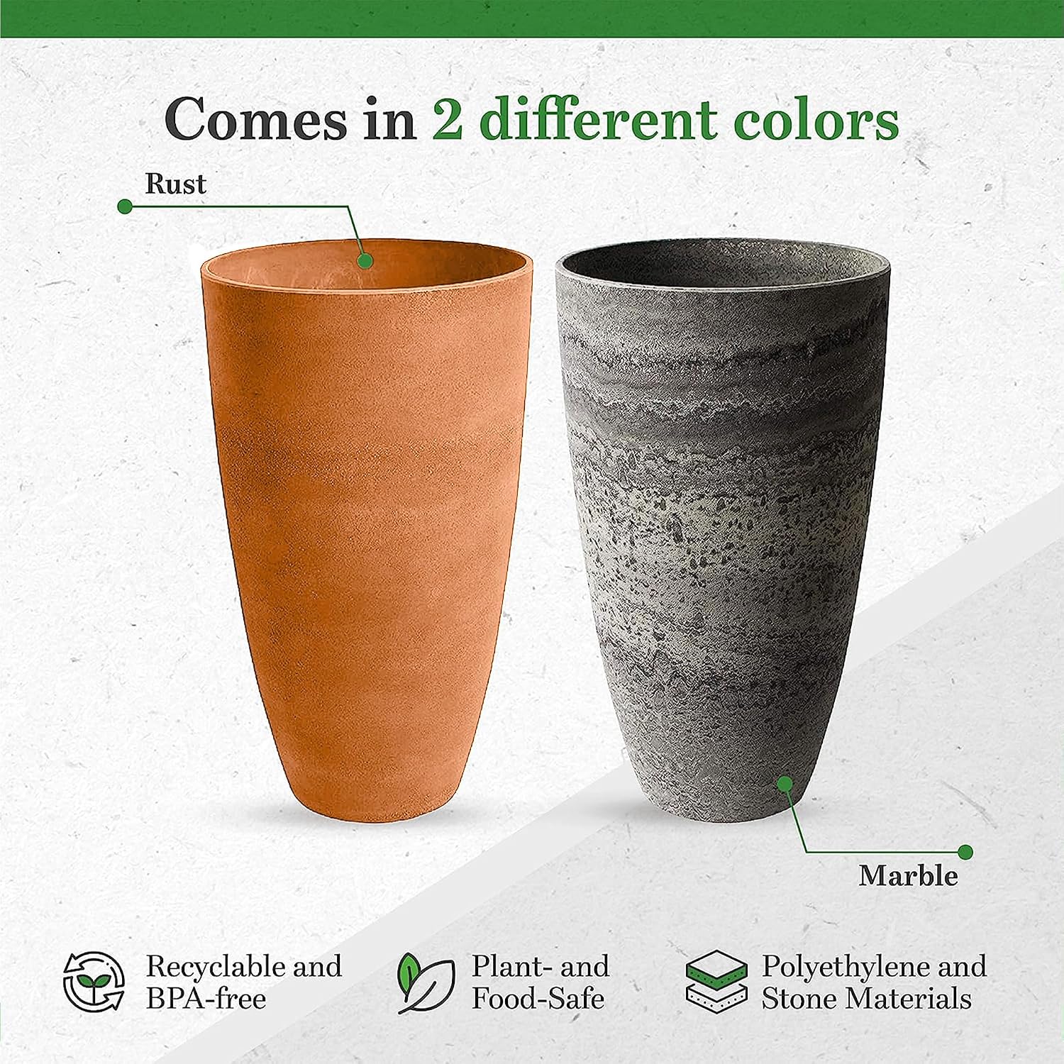 Algreen 43729 Acerra Weather Protected Recycled Composite Vase Planter Pot, Indoor or Outdoor use, Tall Lightweight 7