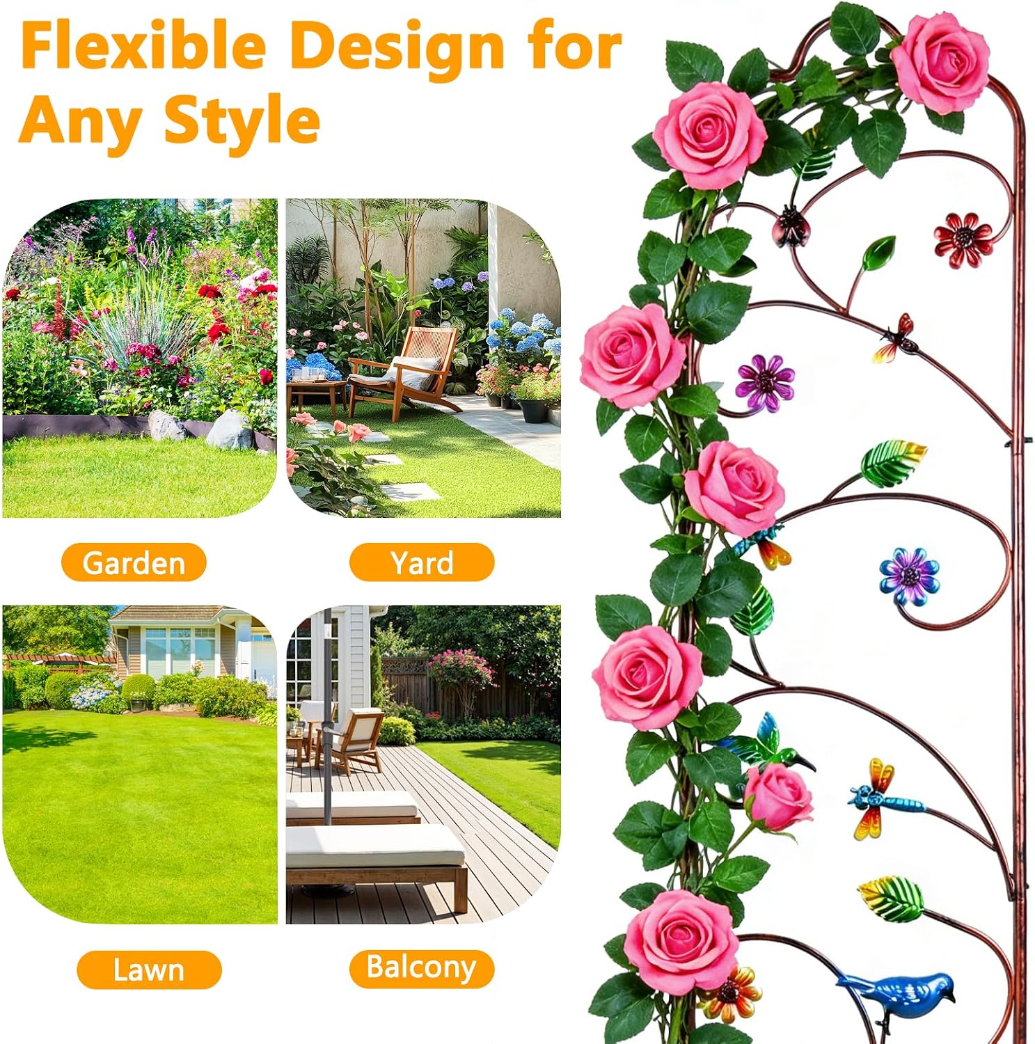2 Pack Garden Trellis for Climbing Plants, Metal Decorative Vegetables Flowers Vines Fence Trellis for Outdoor Patio