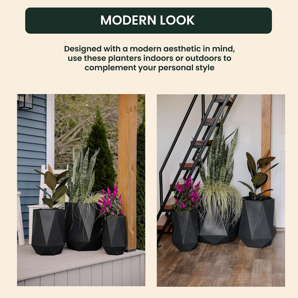 Large Planters for Outdoor Plants - Set of 3, 15.5/18/20 Inches Outdoor Planters for Porch - Tall Planter for Outdoor &