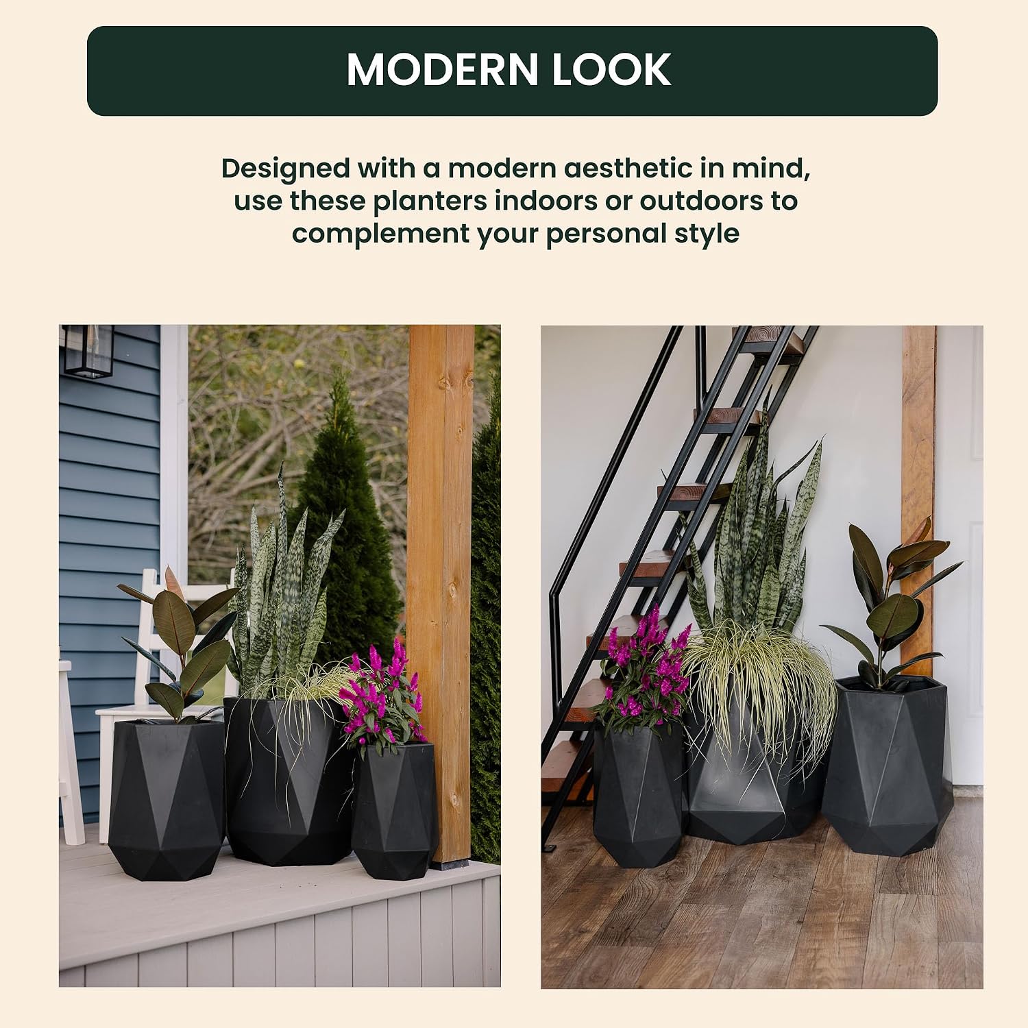 Large Planters for Outdoor Plants - Set of 3, 15.5/18/20 Inches Outdoor Planters for Porch - Tall Planter for Outdoor &