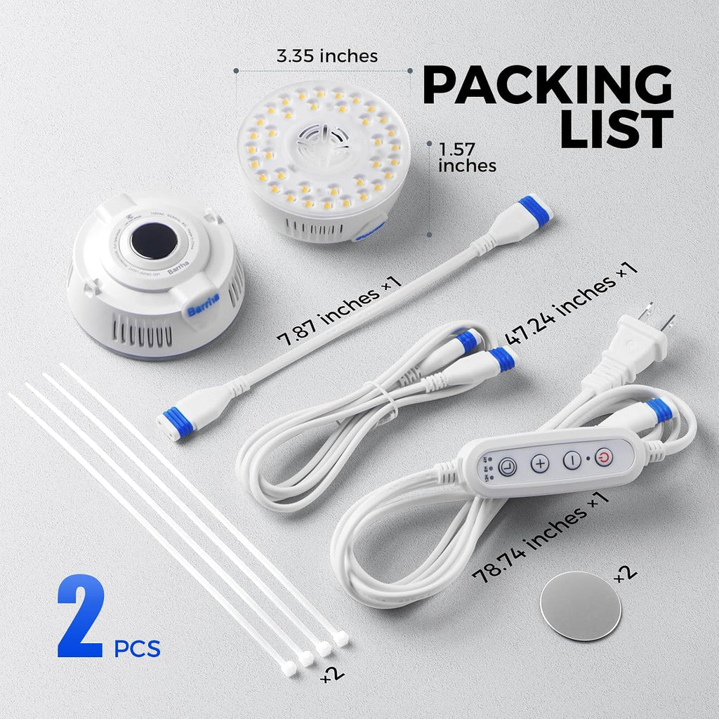 Barrina OG09 Puck Grow Light, 18W(2 x 9W), 5000K, Timer, 2 Packs, White | Full Spectrum Plant Light for Indoor Plants