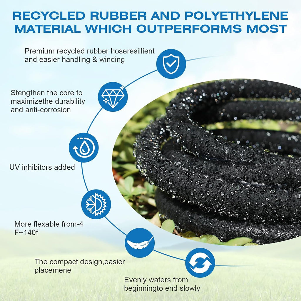 5/8" 50FT Round Soaker Hose for Garden Lawn Vegetable Tree Watering | Heavy Duty Rubber Drip Irrigation Tube, Solid