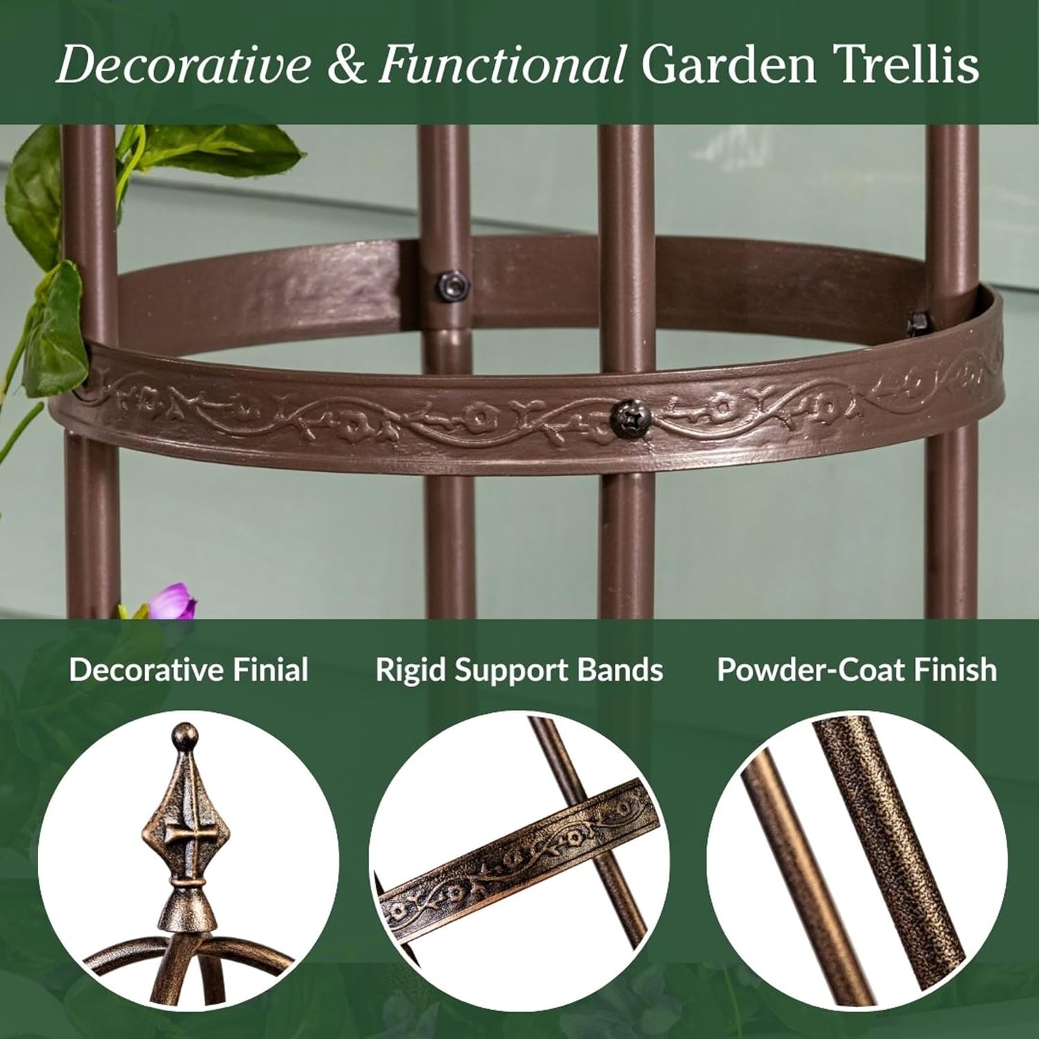 Evergreen 5 ft Garden Trellis for Climbing Plants Vines, Jasmine & Flowers, Rustproof Metal Obelisk Trellises, Outdoor