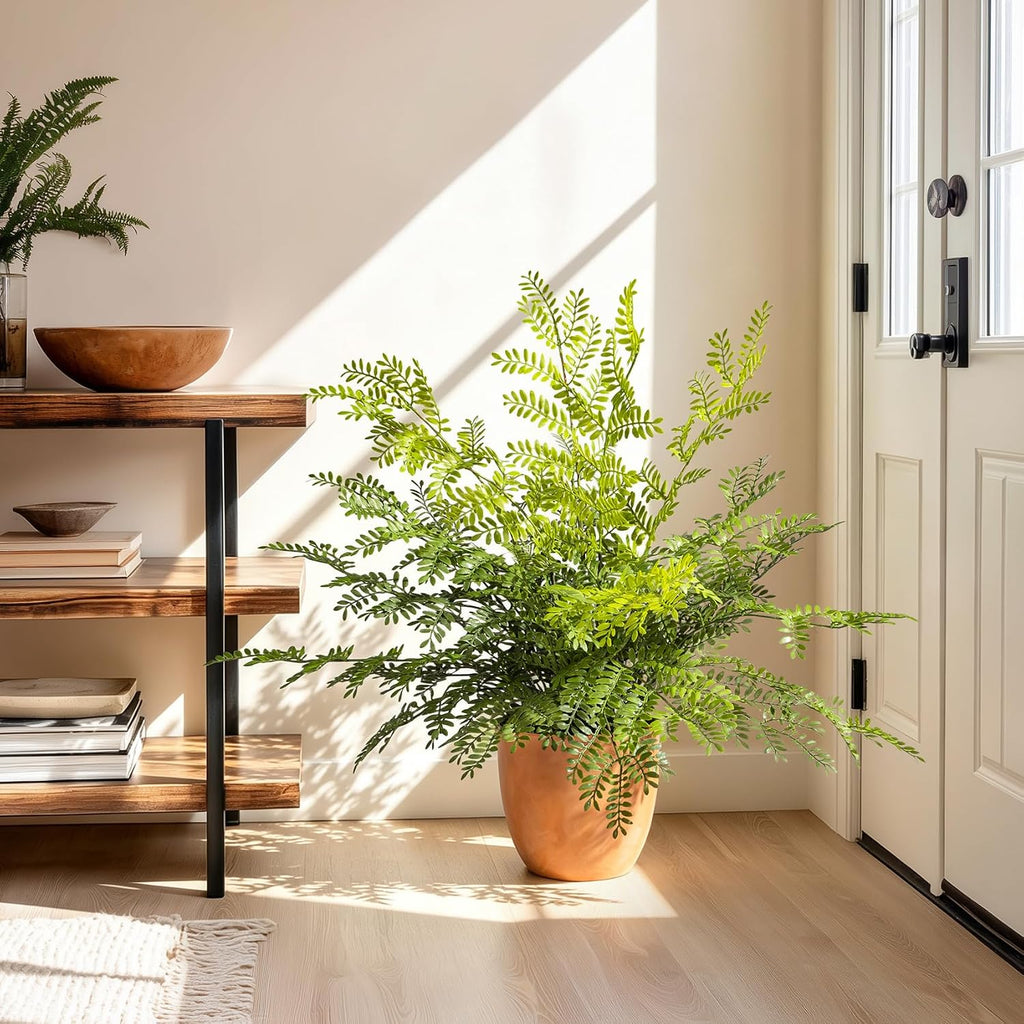 2 Pack Artificial Fern Plants in Pots Artificial Boston Ferns Potted Plants | Faux Fern Bush Plant Shrubs Greenery for