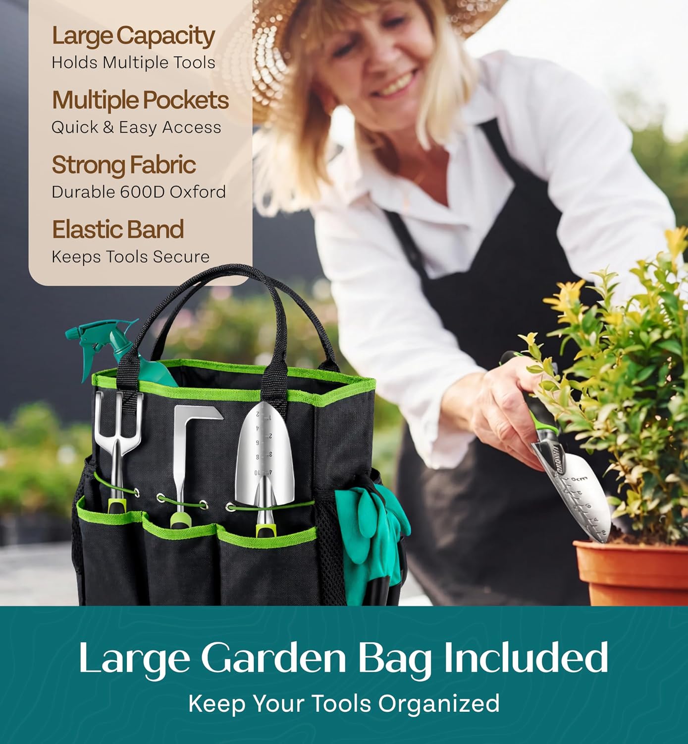 Heavy Duty Gardening Tools - Gardening Gifts for Women, Men, Mom, Dad - Durable, Ergonomic Garden Tools Set (Green with