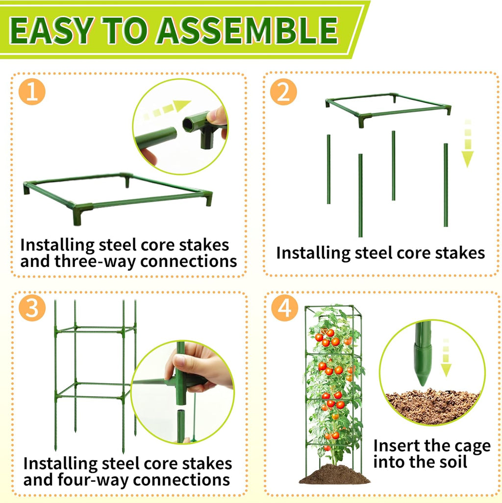 3 Pack Square Tomato Cages for Garden - 56 Inch Heavy Duty Tomato Plant Support Stakes, Sturdy Metal Core with