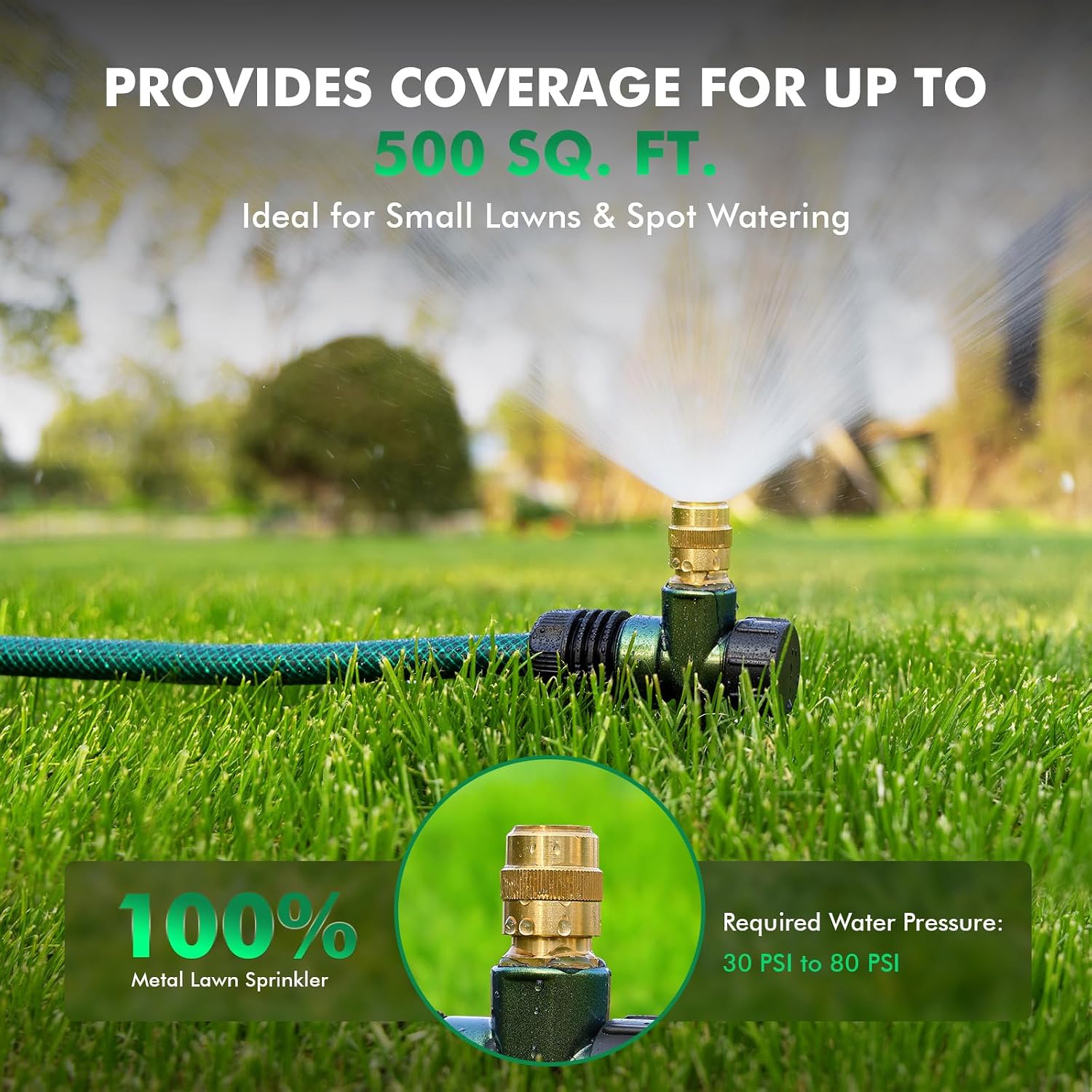 RESTMO 3 Pack Heavy-Duty Full-Metal Lawn Sprinklers for Yard | Durable Brass Nozzle, Premium Sprinkler Spike Base, 360°