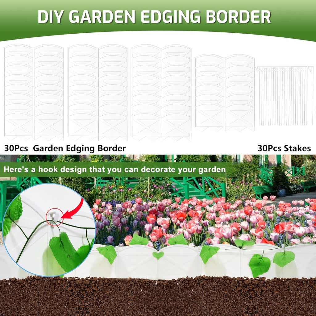 Vashly No-Dig 30Ft Landscape Edging, 6 Inch Tall Garden Edging Garden Edging Border, 30Pcs Flower Bed Edging Border