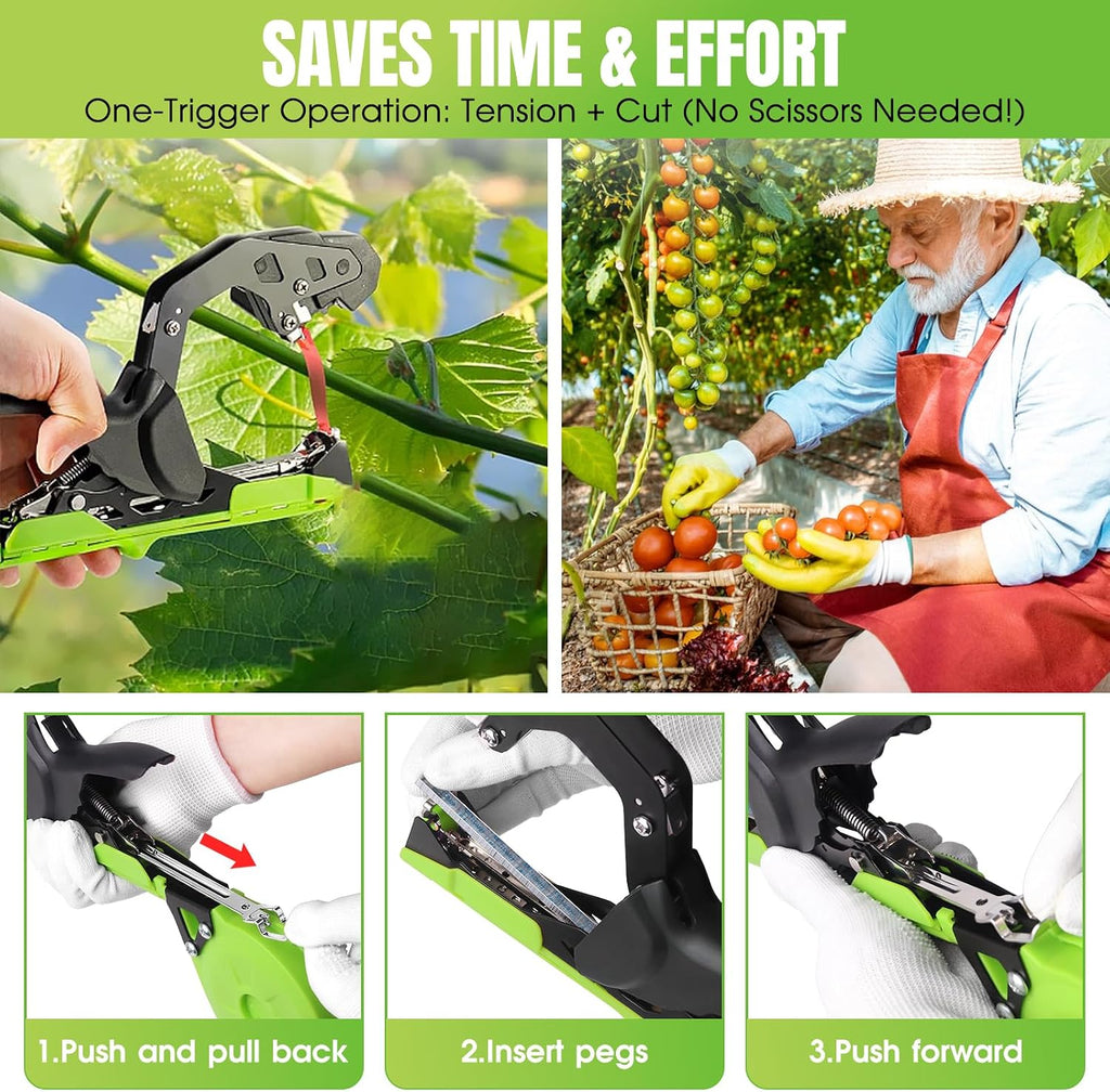 SWANSOFT Plant Tying Machine, Come with 10000pcs Staples 20 Rolls (Green) | Lightweight Plant Vine Tying Tape Machine