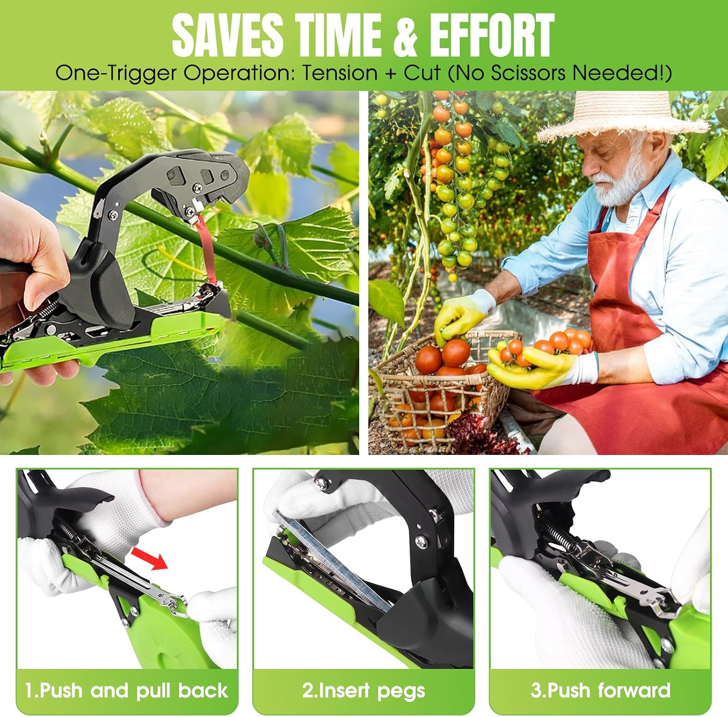SWANSOFT Plant Tying Machine, Come with 10000pcs Staples 20 Rolls (Green) | Lightweight Plant Vine Tying Tape Machine