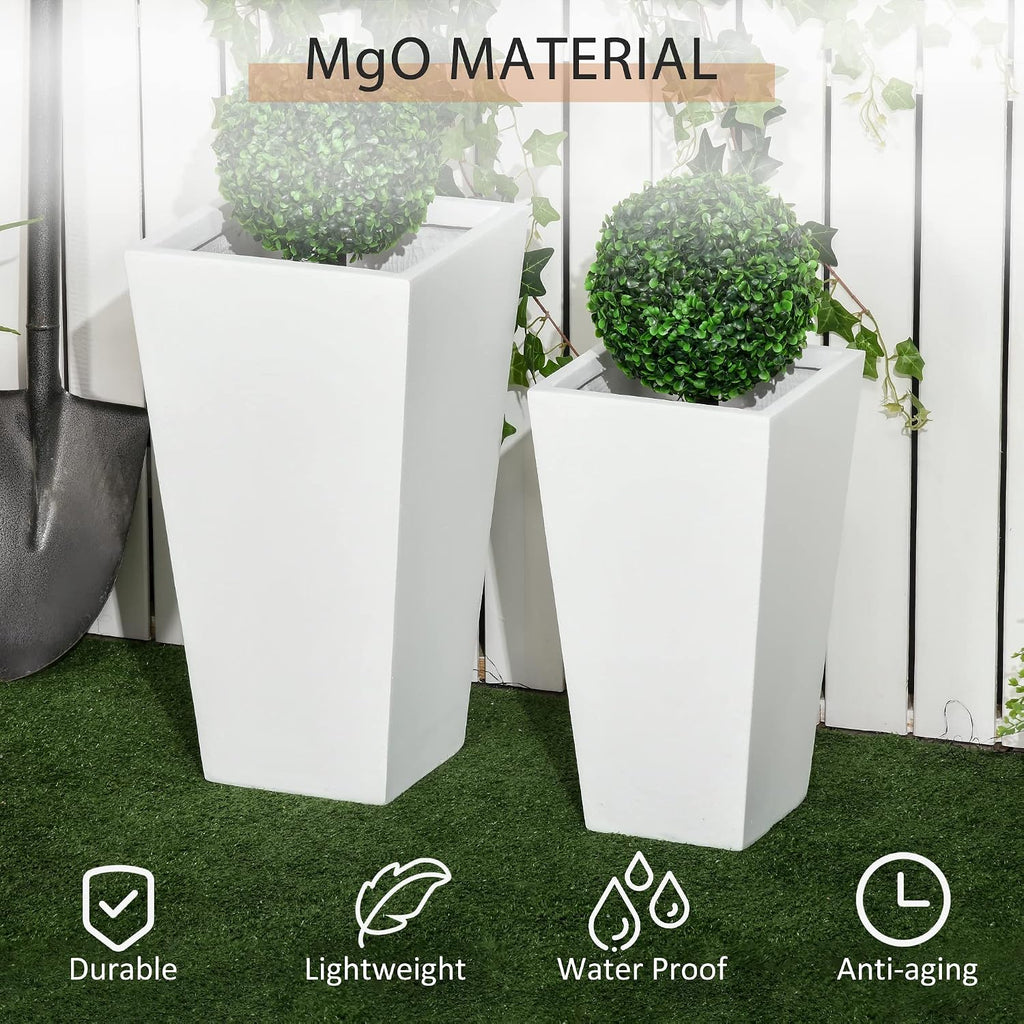 Outsunny 2-Pack Outdoor Planter Set with Drainage Holes, 22in & 18in, White | Flower Pots, Durable & Stackable Plant