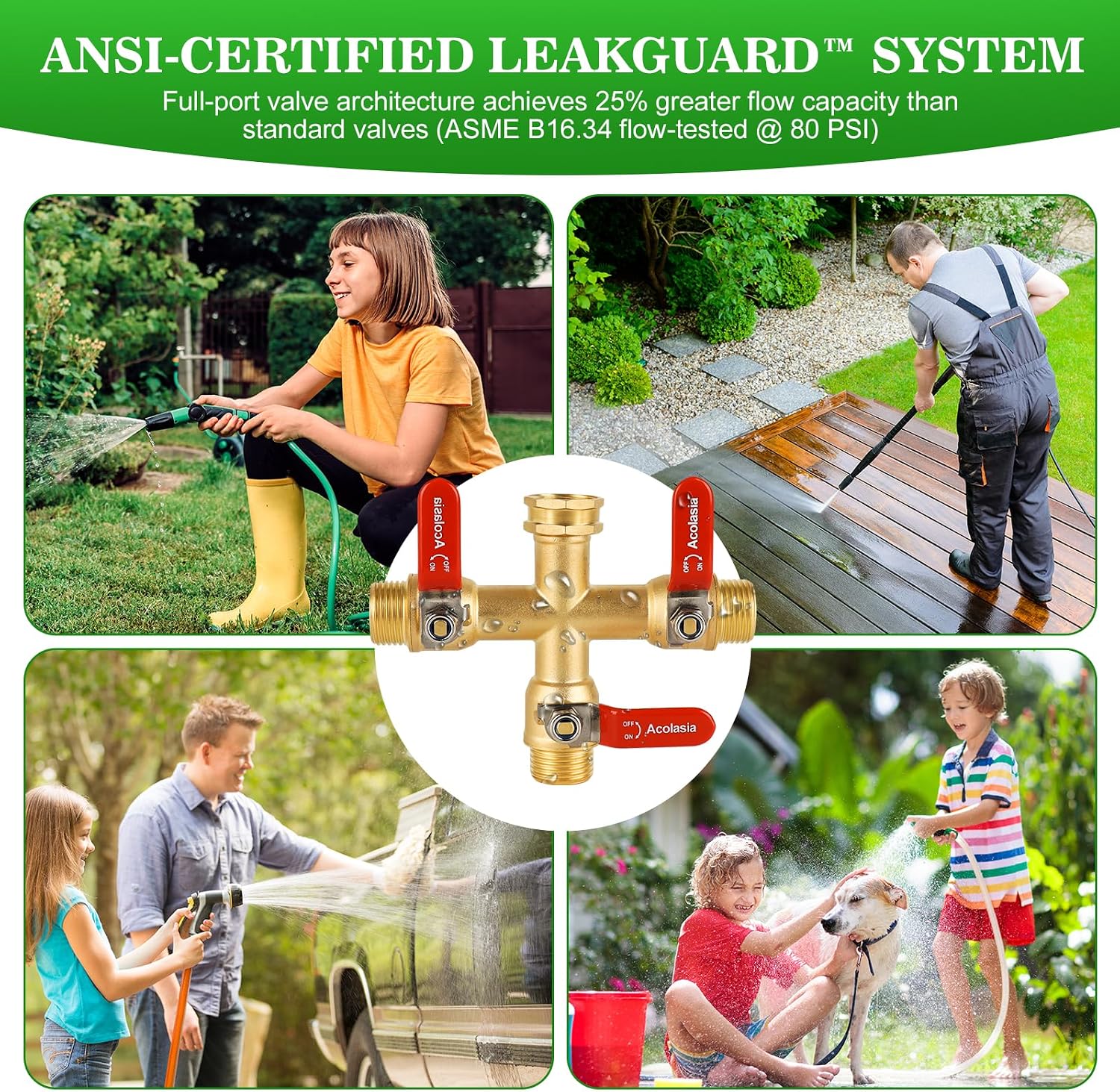 Hose Splitter 3 Way Heavy Duty Brass Garden Hose Splitter with 304 Stainless Steel Long Handle Outdoor Full Flow Hose