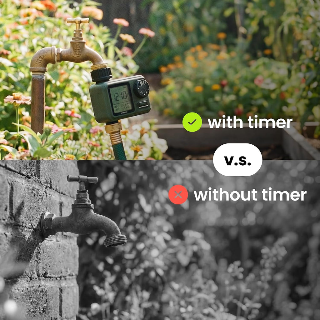Garden Hose Sprinkler Timer 1 or 2 Outlet Programmable Controller | Self-cleaning valve, rain delay, auto-off, IPX5