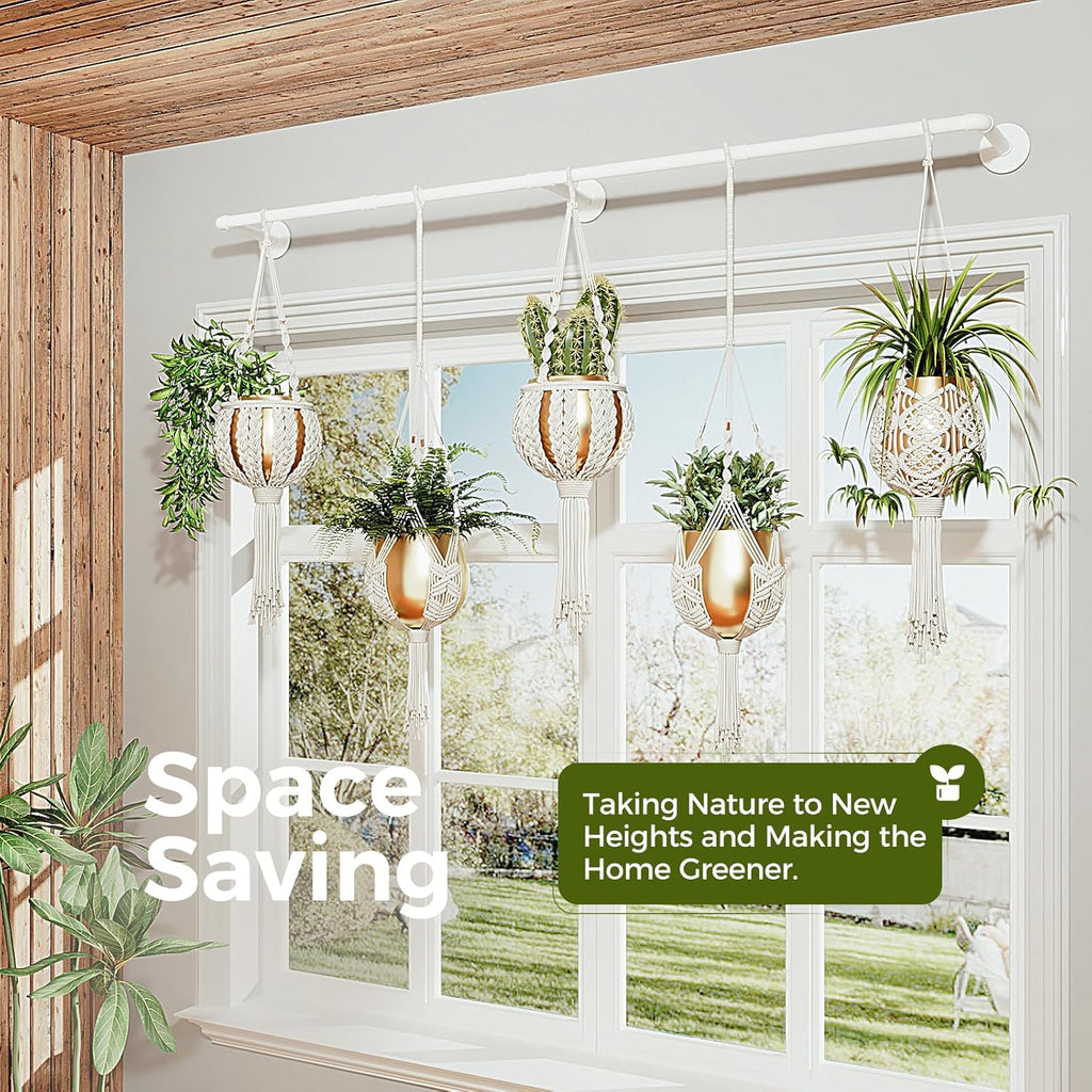 Bamworld Hanging Planters for Indoor - 70in White Metal Rod Plant Hangers | (Pot & Plant Not Included)