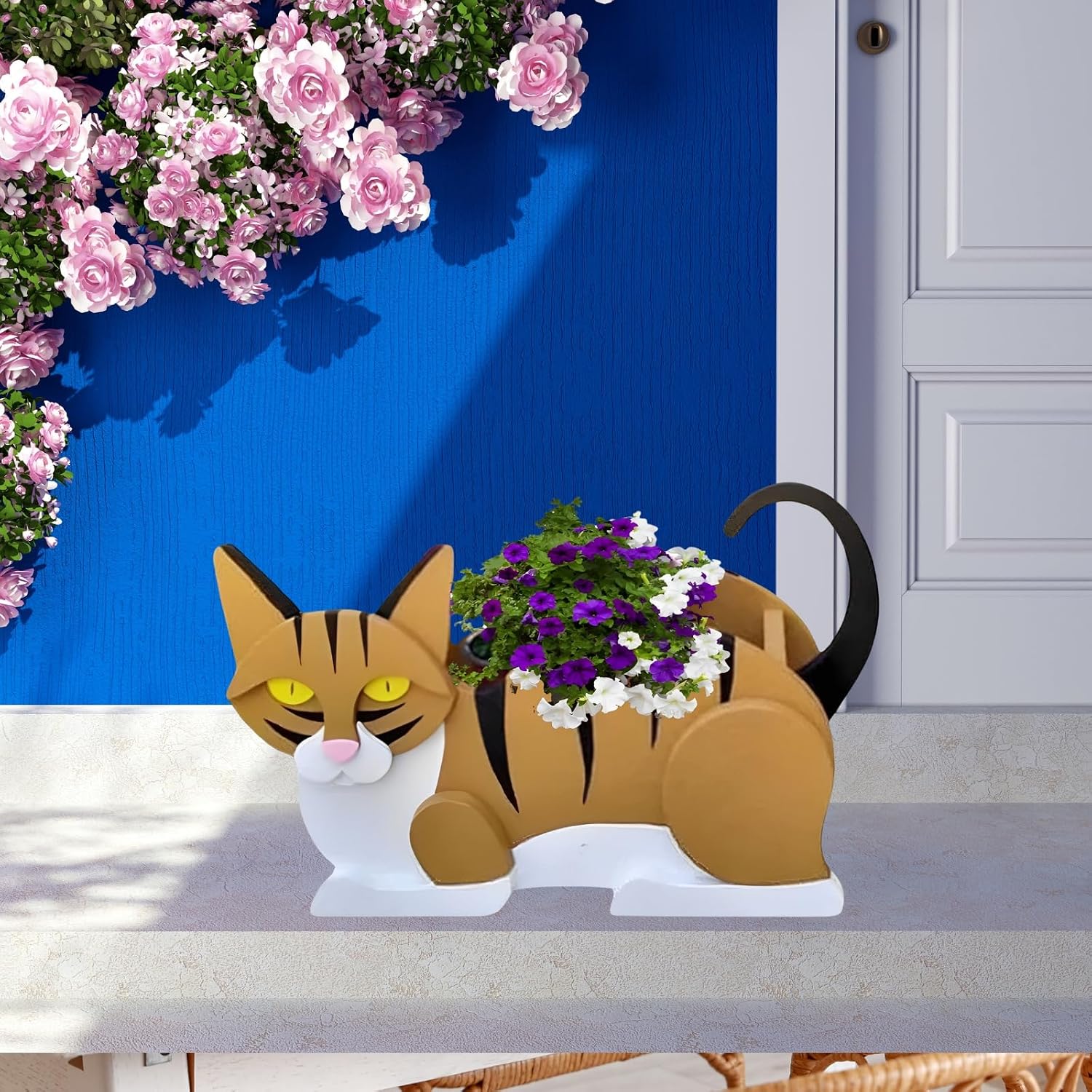 Orange and White Cat Planter Pots, Animal Shaped Flower Pot | Cute Plant Gift for Women and Pet Lovers, Indoor Outdoor