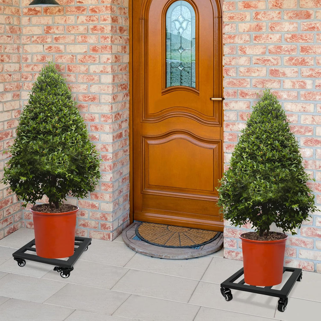 2 Pack 12 Inch Plant Caddy with Wheels, 380 Lb Metal Dolly, Locking Casters | Metal Plant Stand, Square Rolling Base