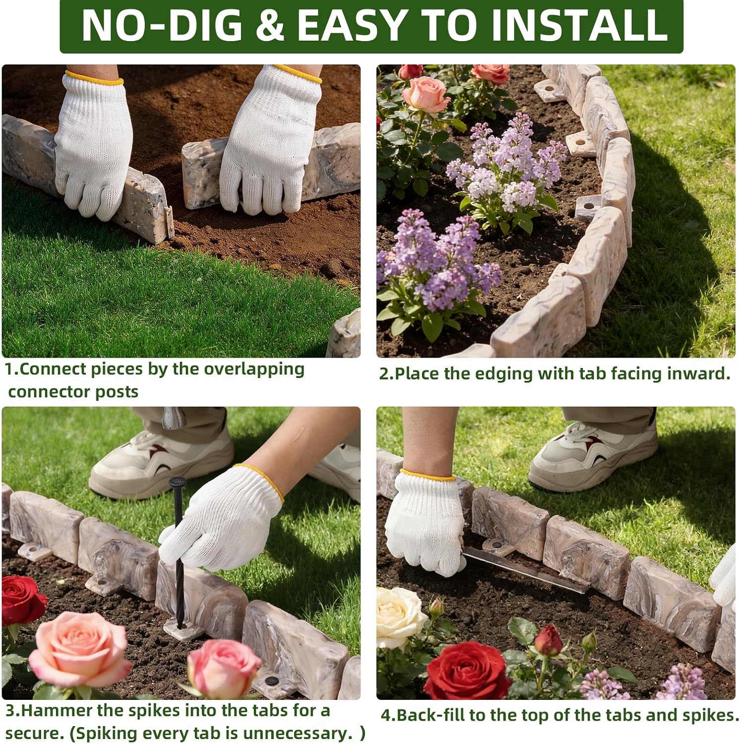 Landscape Edging Garden Edging Border Faux Stone Edging,17FT x 2.75 in Tall | Decorative Stone-Look Garden Border for