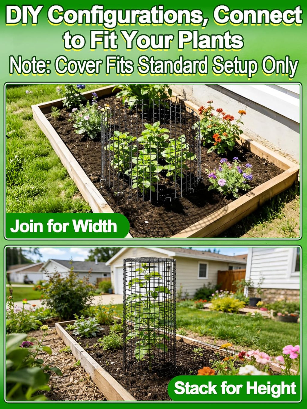 16''H x 11''Dia Plant Protectors from Animals - Full-Protection Anti-Rust Plant Cages with Covers for Outdoor Plants