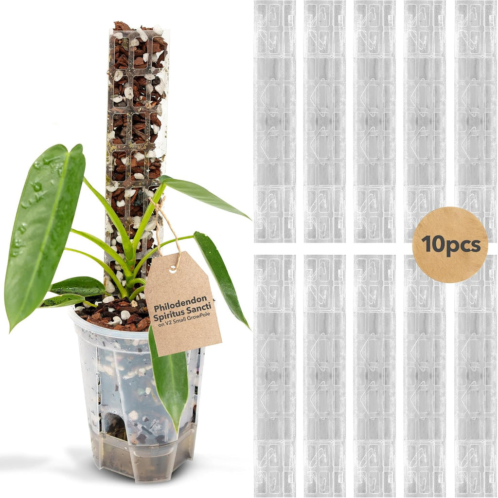 V2 GrowPole Small 10 Pcs – Original D-Shape Moss Pole for Climbing Plants, Moisture-Locking Closed Back, Stackable