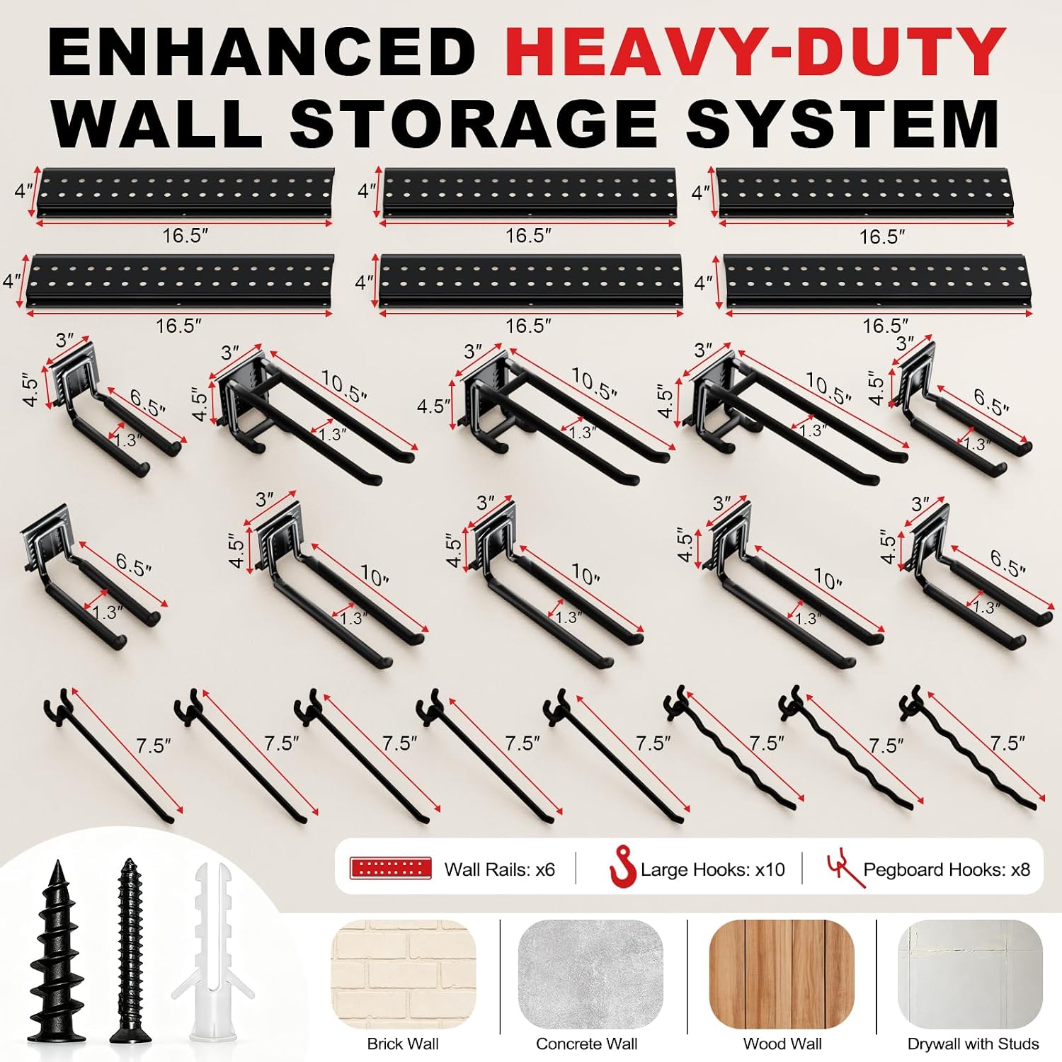 Garage Tool Organizer Wall Mount 99 inches with 18 Adjustable Heavy-Duty Hooks, Garage Organization, Garden Tool