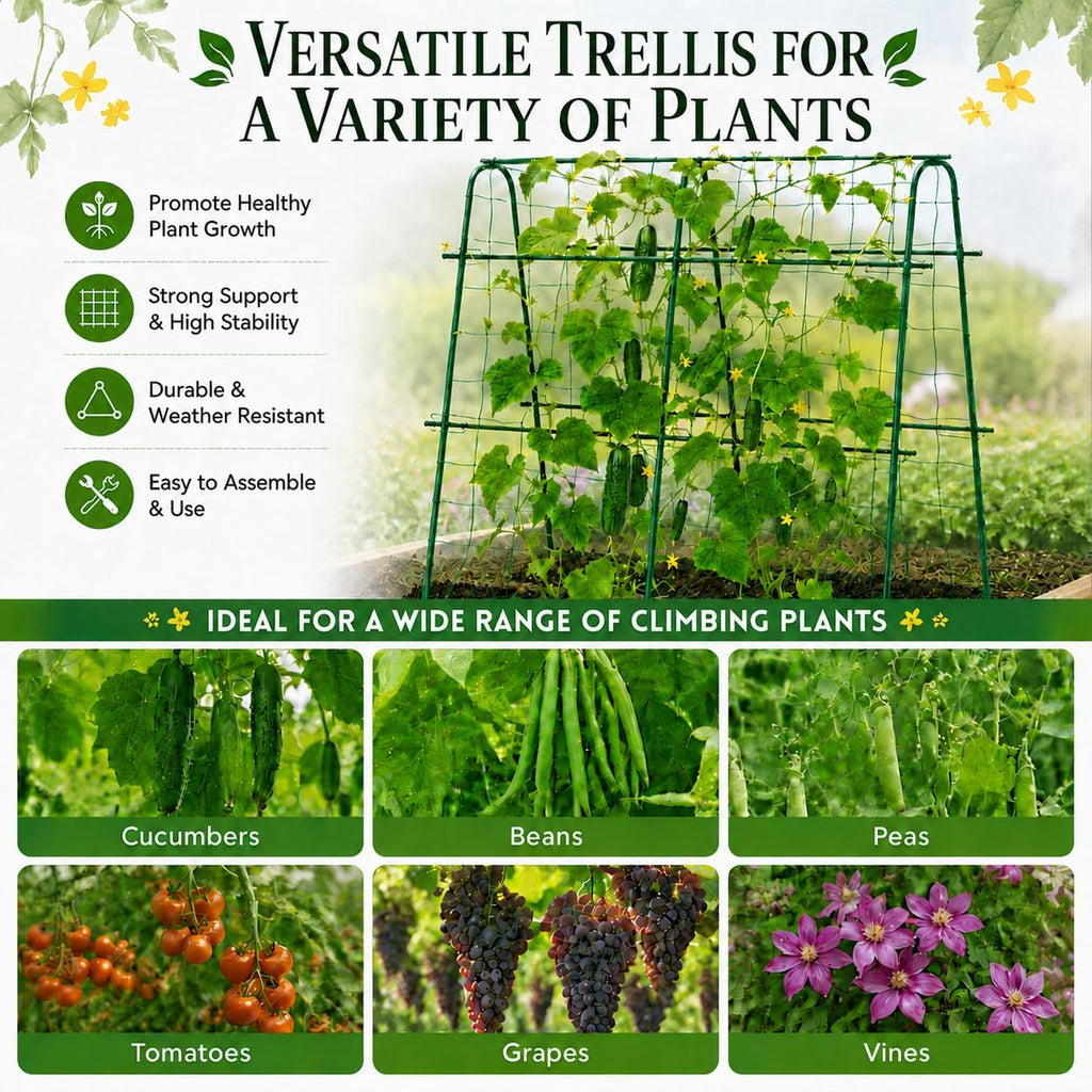 FOLLOOK Cucumber Trellis for Raised Garden Bed, 48x48inch, Green | Rustproof Metal Garden Arch Trellis for Climbing