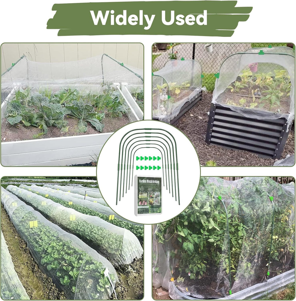 Garden Mesh Netting Kit for Raised Beds, 10 * 30 FT Ultra Fine Plant Netting Covers with 6 Pcs Wide Garden Hoops & 12