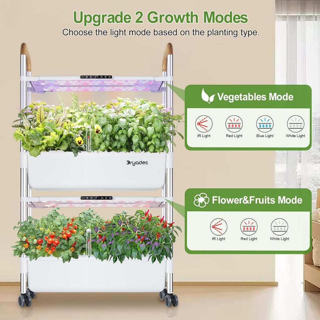Indoor Hydroponic Growing System with 54 Pods Herbs Garden Kit with 30W Led Grow Light Large Movable 2-Layer