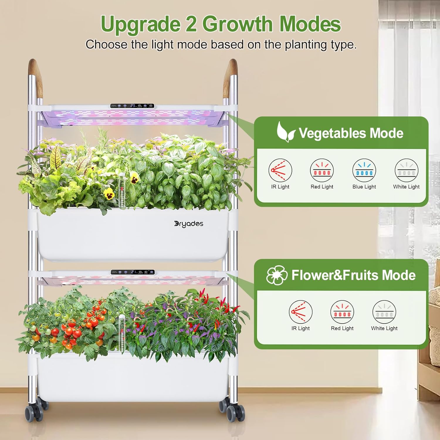 Indoor Hydroponic Growing System with 54 Pods Herbs Garden Kit with 30W Led Grow Light Large Movable 2-Layer