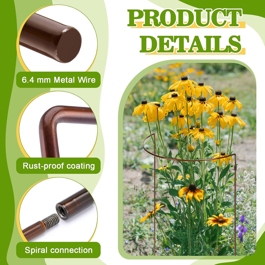 Vercraft 4 Pack 12 x 19 Inch Half Round Plant Support Stakes 1/4 Inch Heavy Duty Rustproof Metal Plant Cage, Weather