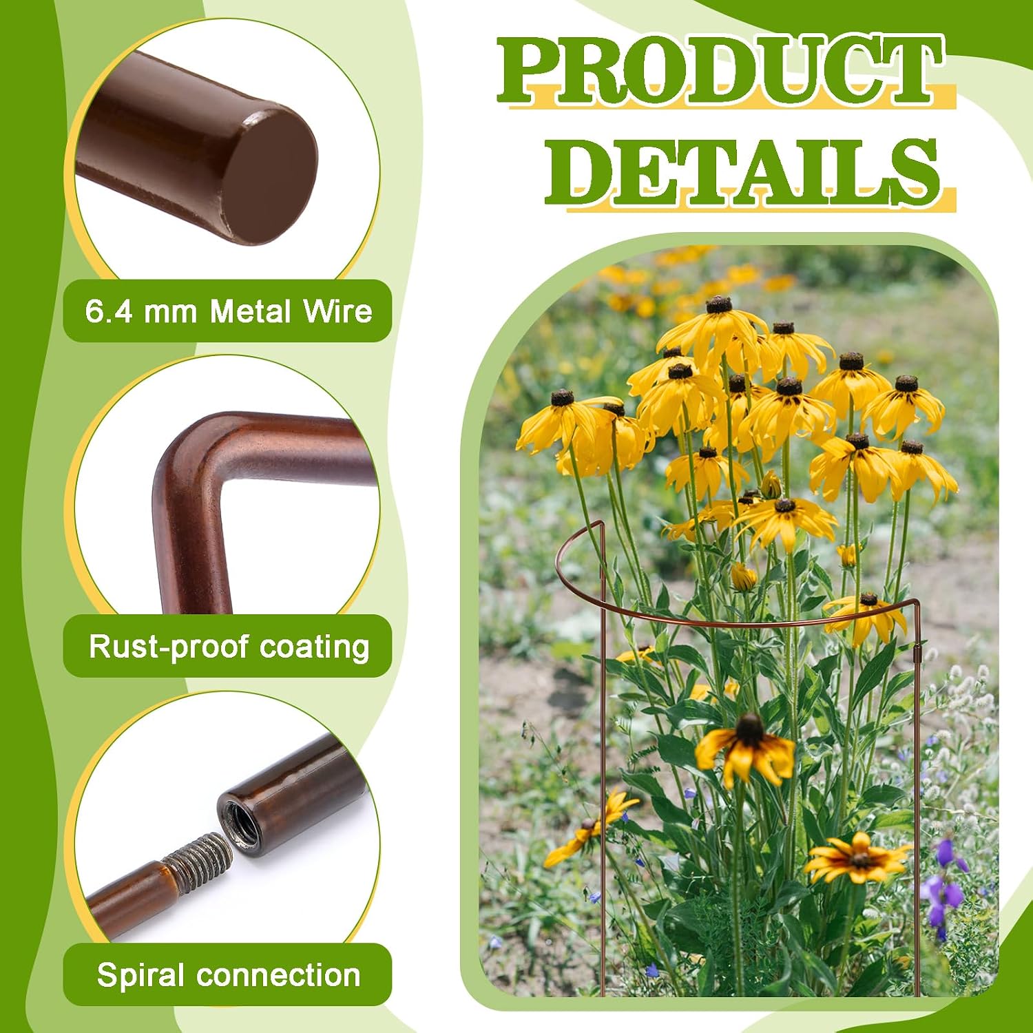 Vercraft 4 Pack 12 x 19 Inch Half Round Plant Support Stakes 1/4 Inch Heavy Duty Rustproof Metal Plant Cage, Weather