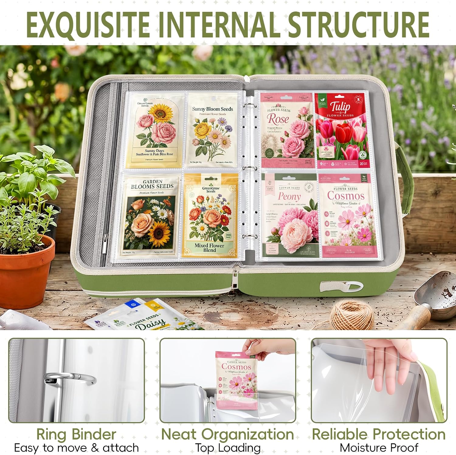 Seed Storage Organizer Binder, Seed Holder Organizer Seed&Envelopes, Sheet | Garden Saving Binder Bag with 20Pcs