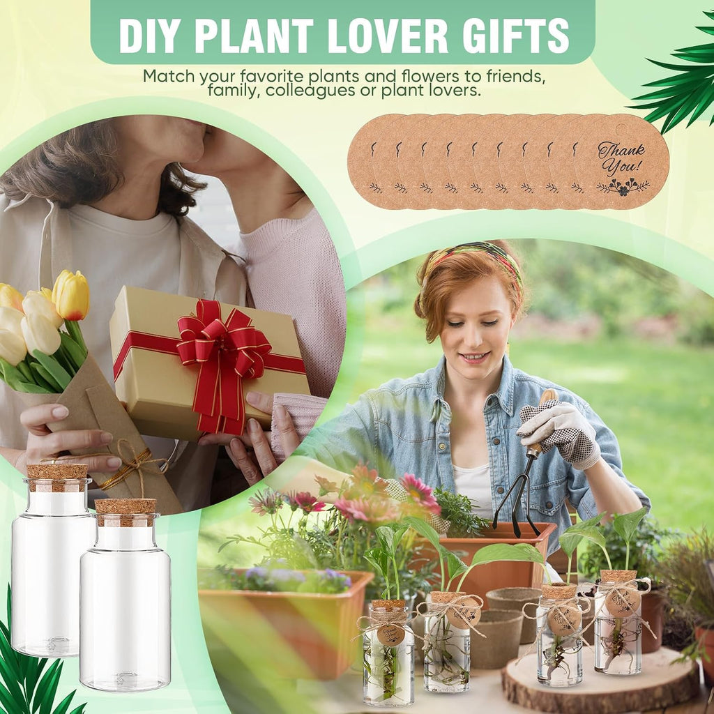 24 Pack 4.84'' Plastic Plant Propagation Stations with Hole Lid Planter Vase Clear Propagation Jars with Thank You Tags