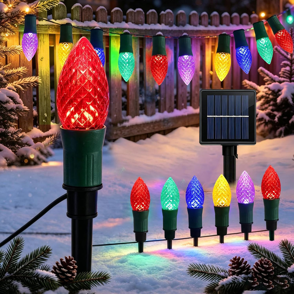 25LED 27Ft C9 Solar Christmas Yard Stake Lights for Outdoor Decorations